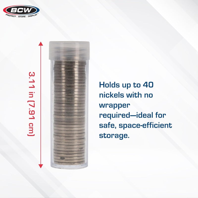 BCW Coin Tubes for US Nickels – 10ct | Durable Plastic Storage with Airtight Lids | Holders for Collectors - Image 3
